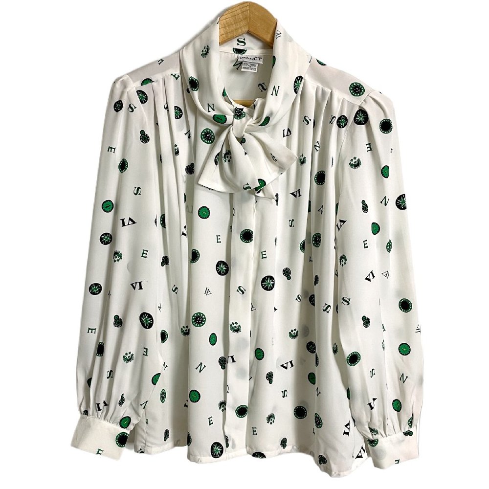Koret White and Green Patterned Blouse